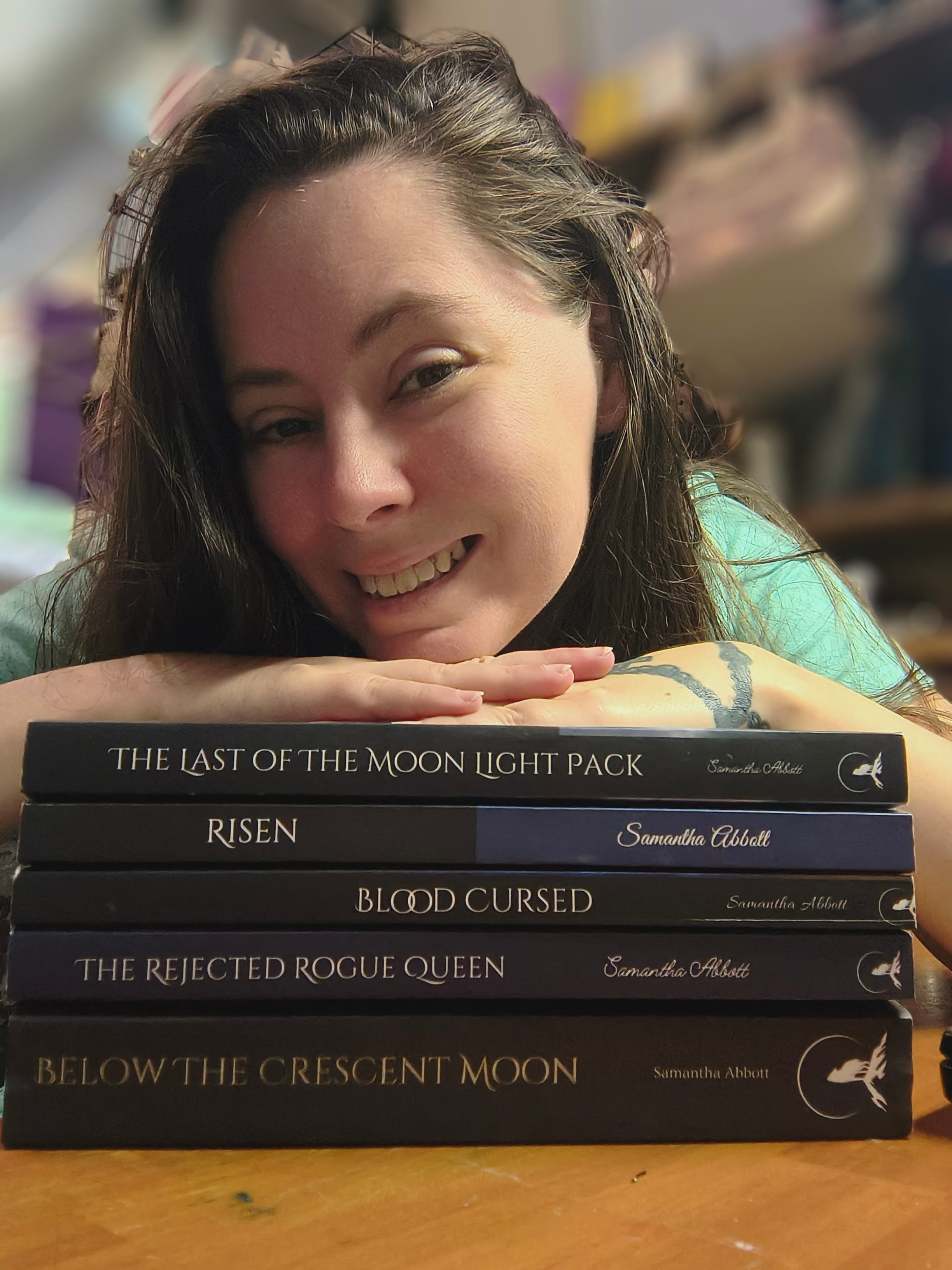 Author Samantha Abbott with her books