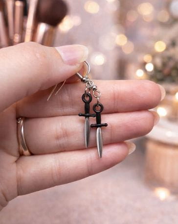 Silver dagger handmade earrings