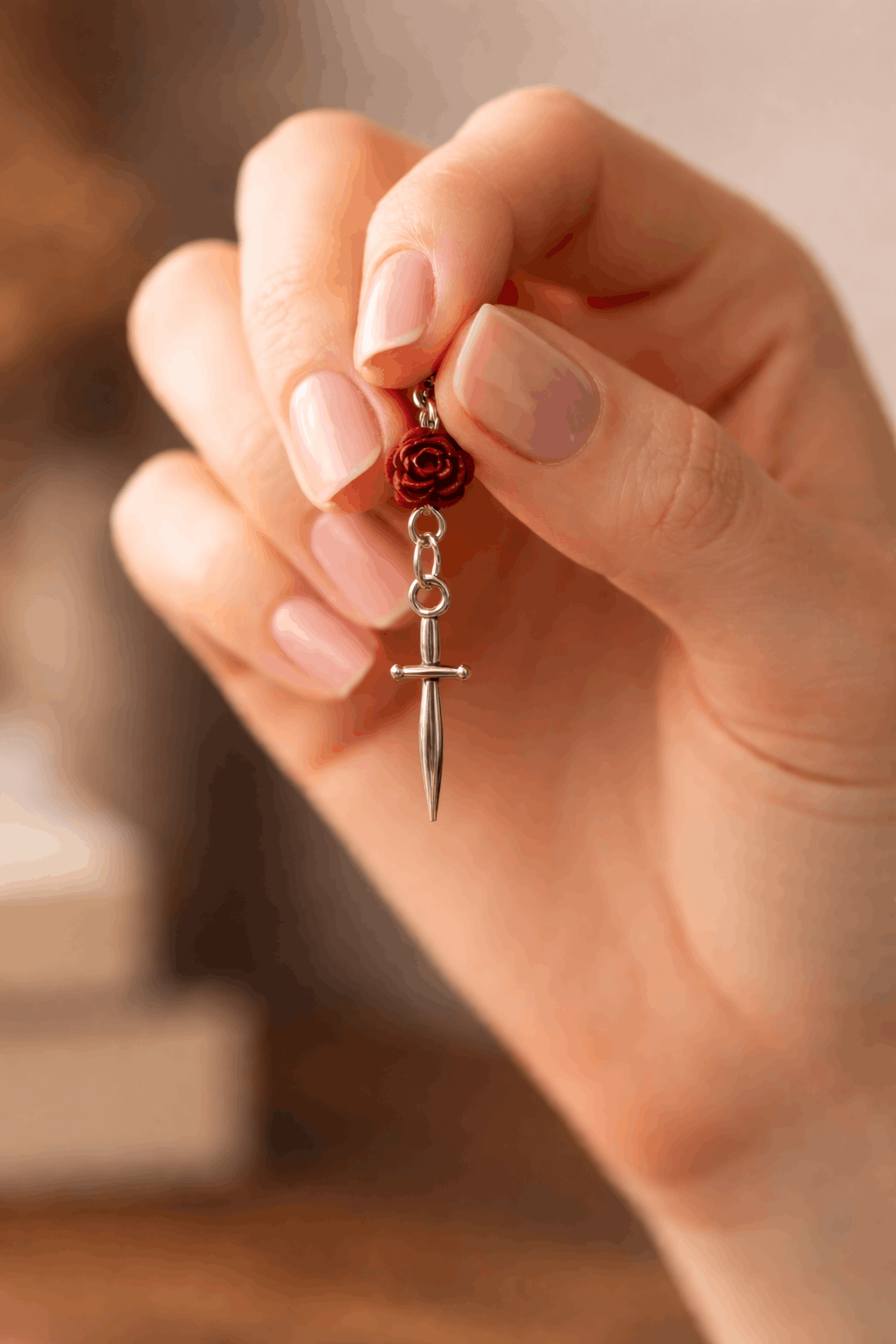 Rose dagger handmade earrings