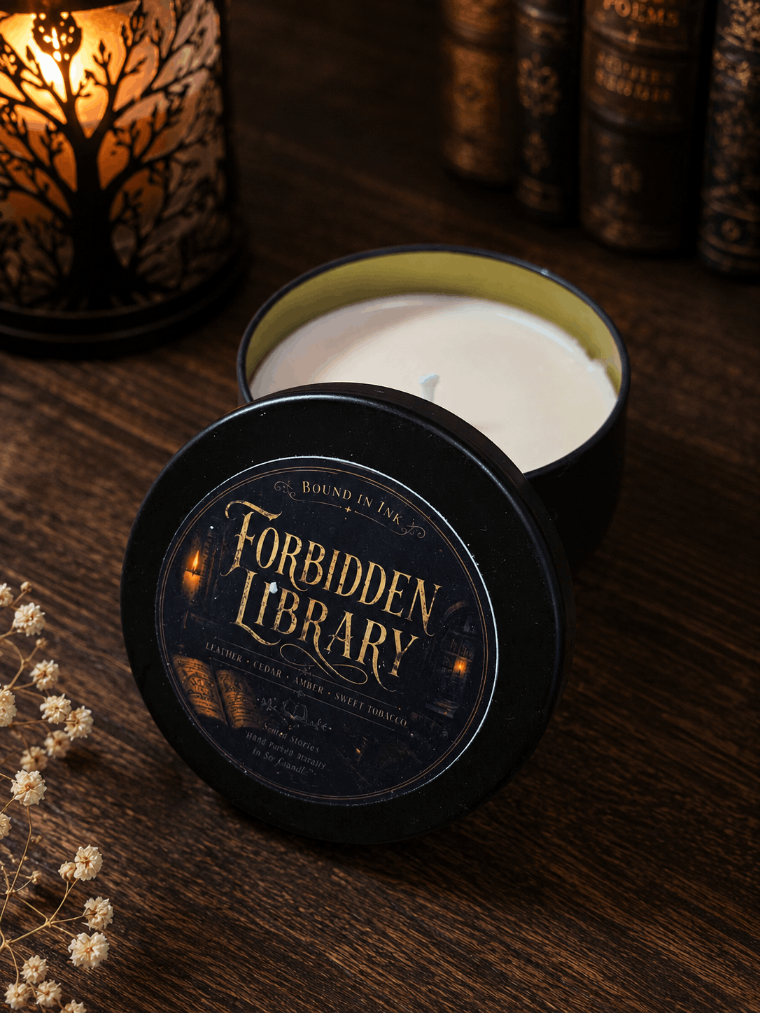 Forbidden bookish candle