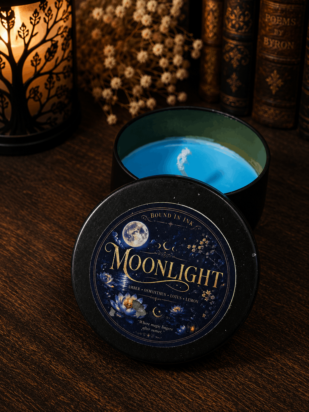 Moonlight bookish candle